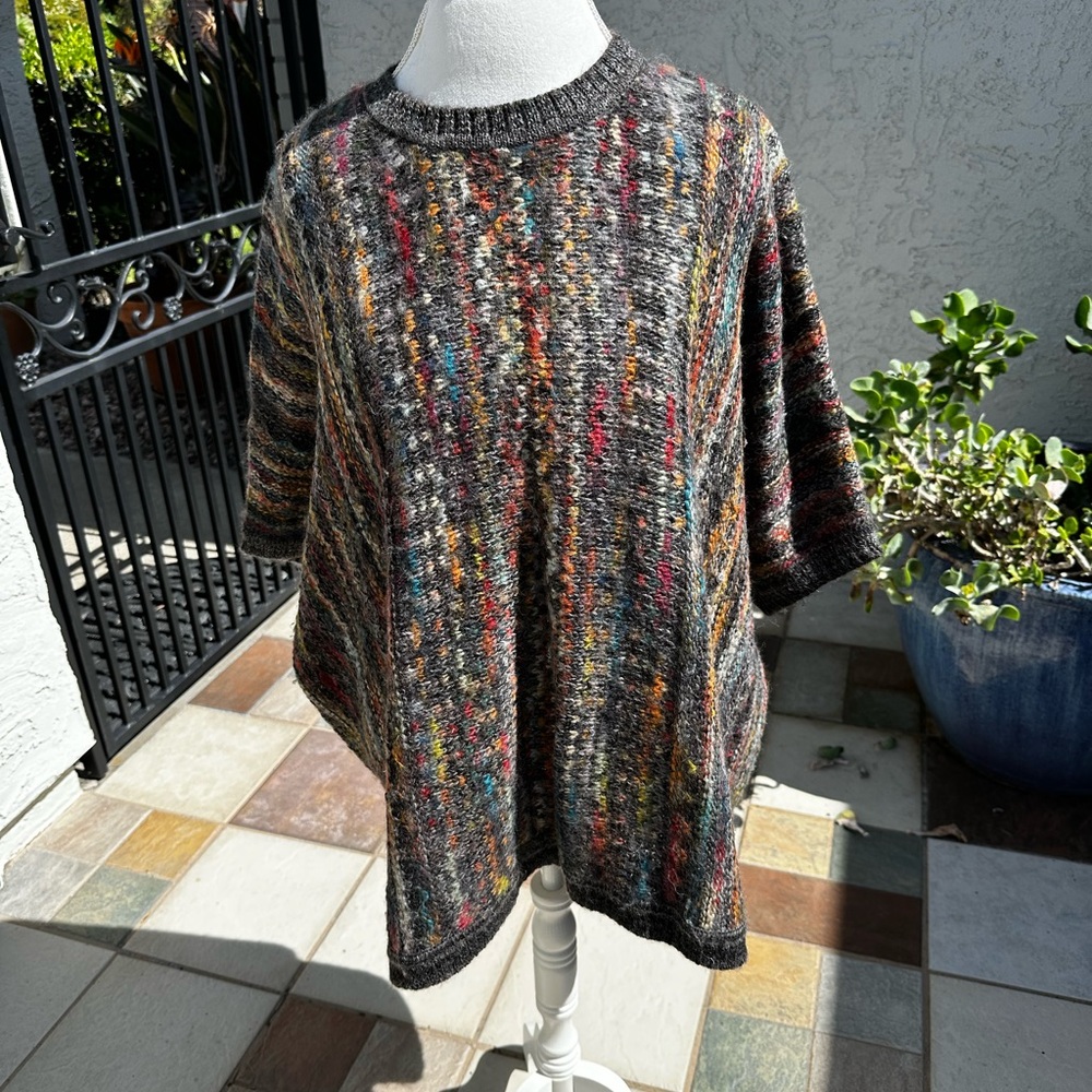 Peruvian Connection Multicolor Alpaca blend  Short Sleeve Sweater Poncho